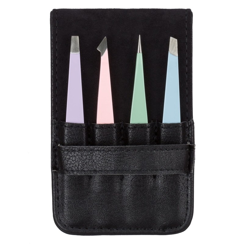 4-Piece Professional Tweezers Set with Case | Stainless Steel |