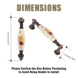 Antique Cabinet Handle, Antique Rural Floral Pattern Bronze Ceramic Cabinet Handles Door Handle Vintage Drawer Dresser Cabinet Handles DIY Tray Handles (#2-2pcs)