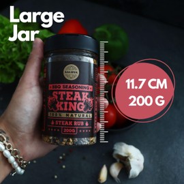 Steak King BBQ Rub - 100% Natural BBQ Seasoning - Perfectly Balanced Blend of Spices for Extraordinary Steaks and Other BBQ Beef Dishes - Large Jar (200g)