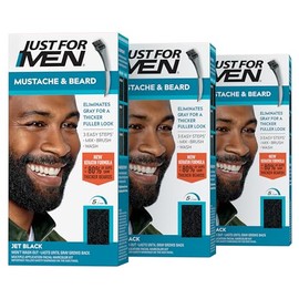 Just For Men Mustache & Beard Brush-In Color Gel, Jet Black (Pack of 3, Packaging May Vary)
