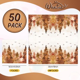 Whaline 50Pcs Fall Thanksgiving Paper Napkins Watercolor Pine Tree Forest Bird Disposable Luncheon Napkins Rustic Dinner Hand Napkins for Autumn Holiday Party Supplies