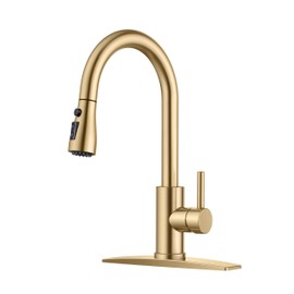FORIOUS Gold Kitchen Faucet with Pull Down Sprayer, Bar High Arc Single Handle Traditional 3 Modes Stainless Steel Faucet for Kitchen Sink Farmhouse RV Laundry Camper