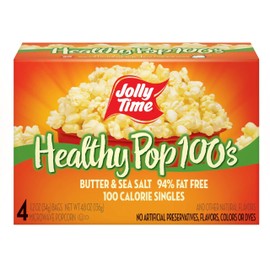 Jolly Time T Healthy Pop Microwave Popcorn, Low Fat Gluten Free Non-GMO (Healthy Pop 100's - Butter & Sea Salt, 1.2 Ounce (Pack of 4))