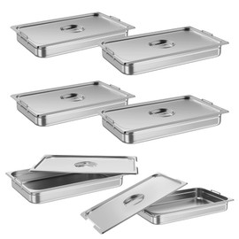 6 Pack Full Size Hotel Pan, [NSF Certified][with Handle & Lid] Catering Food Pan Commercial Stainless Steel 2.5 Inch Deep Anti-Jamming Steam Table Pan