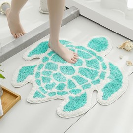 YRXRUS Turtle Bathroom Rugs, Ocean Decor Bath Mat Gifts, Light Blue Bathroom Rug, Cute Sea Turtle Shaped Bath Rug for Sring Summer Room Decor, Machine Washable & Non-Slip Bath Mat, 24x26 Inch