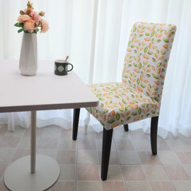 Autumn Floral Dining Chair Covers 2 Packs Fitted Dining Room Chairs Slipcover No Slip Stretchy Spandex Fabric with Elastic Decor Universal Size Green and Gold Leaf