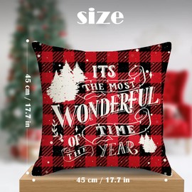 Bigqin 4 Set Throw Pillow Cushion Cover 45 * 45cm, Christmas Pillow Case New Year Square Cushion Protector Invisible Zipper for Sofa Bedroom Living Room Home Decoration,Red Beige, 18"