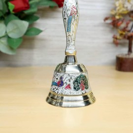 DreamKraft Brass Handcrafted Puja Bell (7 in, White)