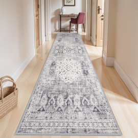 4x12 Washable Kitchen Runner Rug - Wide Indoor Entryway Hallway Rugs with Non Slip Backing Vintage Low Pile Carpet for Bedroom Laundry Ultra Soft Home Decor Floor Mat for Bathroom (Grey,4x12)