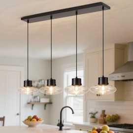 Osimir 4-Light Kitchen Island Lighting, Black Linear Chandelier Modern Dining Room Light Fixture with Clear Glass, Adjustable Hanging Ceiling Lighting for Kitchen Dining Room, OS-JJ1513-4CBK