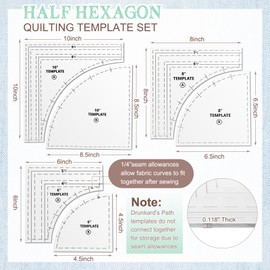 Kigley 3 Set Drunkards Path Quilting Templates Large Quilting Rulers and Templates for Cutting Patterns with 1/4" Seam Allowance Supplies for DIY Craft(Clear,10, 8, 6 inch)