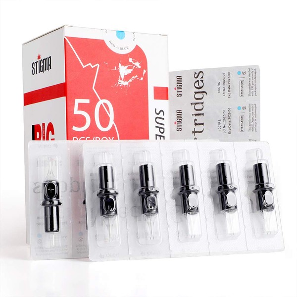 STIGMA #10(23RM) Bugpin Disposable Tattoo Needle Cartridges with Membrane Safety Cartridges for Tattoo Artists Curved/Round Magnum Shader Soft Edge 50Pcs Super Value Pack EN05-50-1023RM