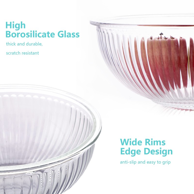 WhiteRhino Glass Mixing Bowls with Lids Set of 3(3.7QT, 2.1QT,