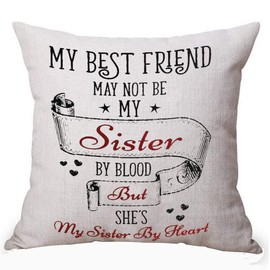 shengpeng for Friends My Best Friend May Not Be My Sister by Blood But She's My Sister by Heart Book Cotton Decorative Home Sofa Living Room Throw Pillow Case Cushion Cover Square 18x18 Inches