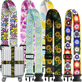 6 Pieces Luggage Straps Patterned Luggage Strap Suitcase Straps Luggage Belt Adjustable Travel Luggage Belt Strap with Quick Release Buckle, 2 inches Wide by 72 inches Long (Flower Style)