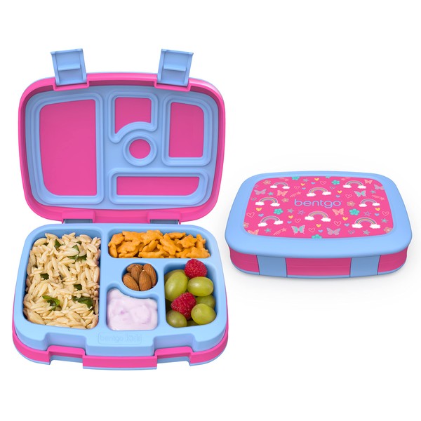 Bentgo Kids Lunch Box Kids Printed Rainbow Butterfly Leak Proof 5 Compartment Bento Style Ideal Meal Size for Kids Ages 3 to 7 Years Old BPA Free Food Safe Material