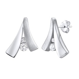 SILVEGO Women's Earrings 925 Sterling Silver Triangle Shape with Clear Zirconia, Silver, Cubic Zirconia