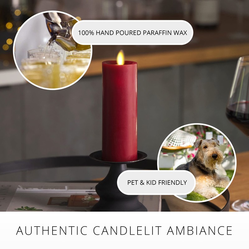 Luminara Flameless Classic Slim Burgundy Pillar Moving Flame Candle- LED