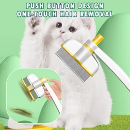 Aerbee Cat Brush with Release Button, Rotate Flea Comb for Indoor Cats Shedding, Cat Brush for Long or Short Haired Cats, Cat Grooming Brush Cat Comb for Kitten Massage Removes Loose Fur, Yellow
