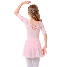 Bezioner Girls Ballet Dress Cotton Kids Dance Leotard Dancewear Gymnastics Costume with Skirt Ballet Pink 110