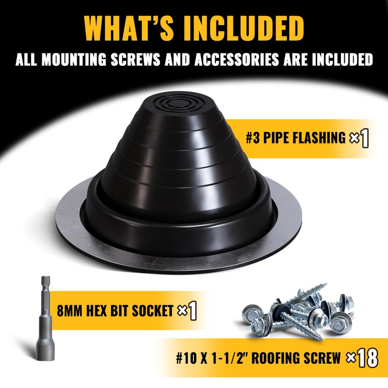 VIVIDA #3 EPDM Metal Roof Pipe Flashing Boot, Flexible Roof