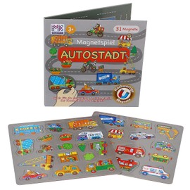 MAGNIKON Magnetic Game Car City 31 Magnets – Children's Motor Skills Toy with Large Playing Area for Employment on the Road with Magnetic Puzzles – Magnetic Book from 3 Years