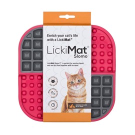 Lickimat Slomo, Cat Slow Feeder for Feline Boredom and Anxiety Reduction; Perfect for Food, Treats, Yogurt, or Peanut Butter. Fun Alternative to a Slow Feed Cat Bowl or Dish, Pink