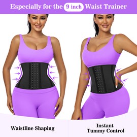 LUXURY-VITA Women Short Torso Waist Trainer Corset Trimmer 9 Steel Boned Tummy Control Body Shaper With Adjustable 3 Rows Of Hooks, Girdle For Women