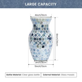 Adedeo Mosaic Glass Flower Vase Blue Handmade Home Decorative Glass Vases for Living Room, Kitchen and Wedding