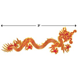 Beistle Chinese Dragon Photo Prop Backdrop, 36" Long - Lunar New Year Wall Decoration, Red & Gold Asian Celebration Decor