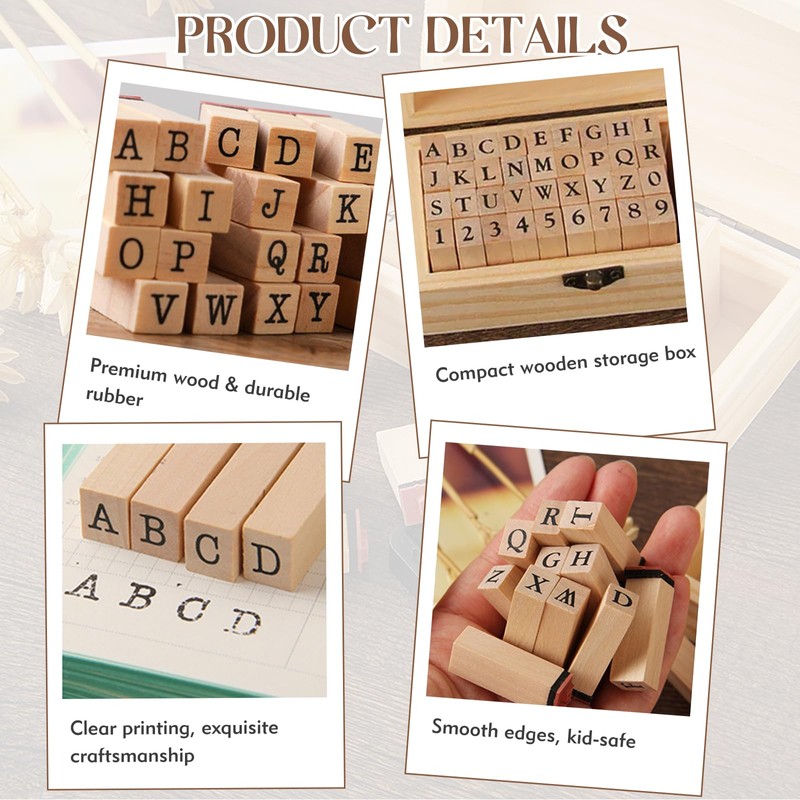 Letter Stamps 36 Pcs with Wooden Storage Box, Premium Alphabet
