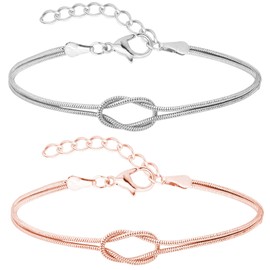 Irikdescia Pack of 2 Love Knot Snake Chain Infinity Bracelet 14 K, Adjustable Gold and Silver Bracelet, for Couples, Friendship, Relationship, Matching Bangles