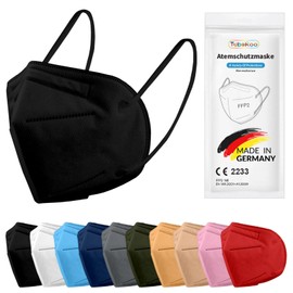 TubeRoo FFP2 Mask for Outdoors and Indoors, Black, Pack of 5 Masks from Germany, Made in Germany, Soft Round Ear Loops, Respirator Mask, Mouth Guard