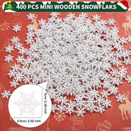 400 Pcs Mini Snowflake Wood Slices White Christmas Wooden Snowflakes Ornaments Wooden Snowflakes Embellishments Wood Cutouts for DIY Crafts Winter Xmas Tree Table Party Decoration,1.02x1.18 Inch