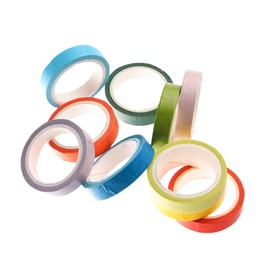 Pokinge 10pcs Candy Color Masking Tape Rainbow Roll Paper Masking Crafts Sticky Adhesive Sticker Decorative Tape Writable Scrapbooking Paper for Students(Multicolour)