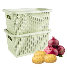 Yomjarl Onion and Potato Storage Bins Set,Stackable Plastic Pantry Box with Lids,BPA-Free,Potatos and Onions Storage Baskets for Kitchen,Countertop,More Vegetable Storages Pantry Baskets Organization