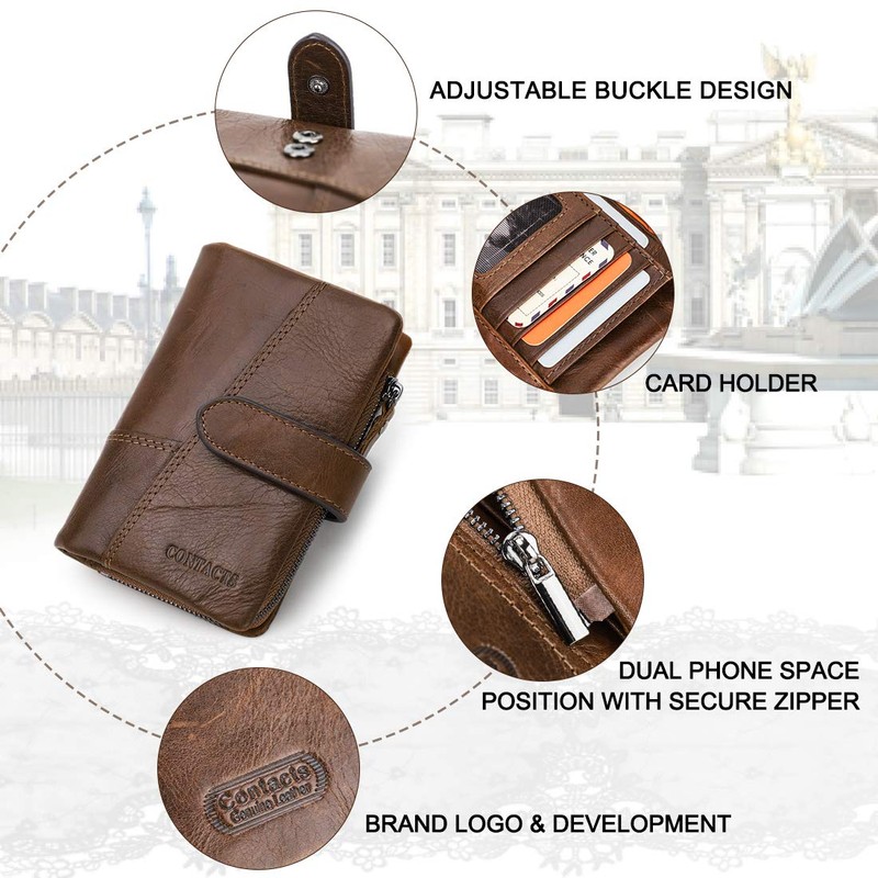 Contacts Herren Geldbörse Echtes Leder-Geschäft Bifold Trifold Mappen-Kartenhalter-Münzen-Tasche Braun