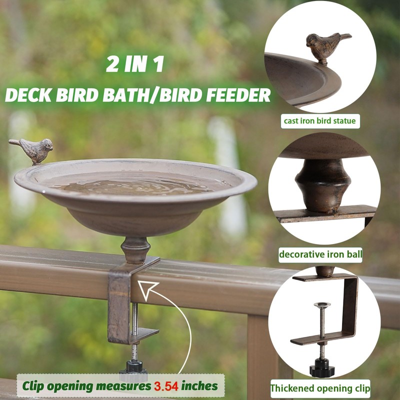 HLQMFHT 12.2 Inchs Diam Deck Bird Bath,Metal Bird Bath for