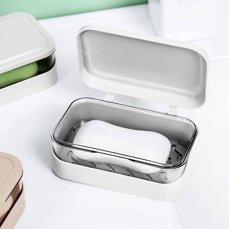 DOERDO Soap Box with Removable Drainer and Lid, Portable Soap