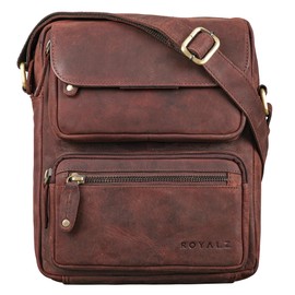 ROYALZ 'Florida' Men's Small Leather Vintage Look Shoulder Bag Men's Mini Messenger Bag Leather Bag, Ohio Brown