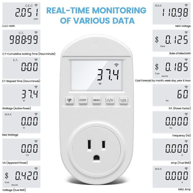 WiFi Electricity Usage Monitor, Zuomeng Plug-in WiFi Power Meter with