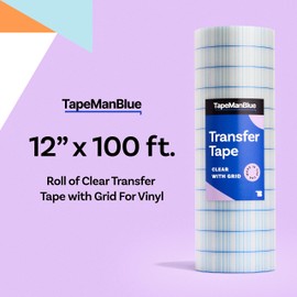 12" x 100' Roll of Clear Transfer Tape for Vinyl, Made in America, Vinyl Transfer Tape with Alignment Grid for Cricut Crafts, Decals, and Letters