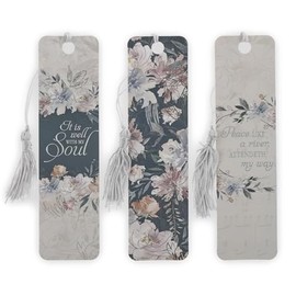 Christian Art Gifts Inspirational 3 Piece Paper Cardstock Bookmark Set for Women: It is Well with My Soul, Encouraging Hymn for Reading, Multicolor Florals, Navy Blue, Creamy Beige & Silver Designs