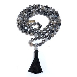 Hand-knotted Dragon Vein Agate Mala Necklace, 8mm 108 Beads, Meditation and Healing, Natural Healing Crystals Gemstone Jewelry