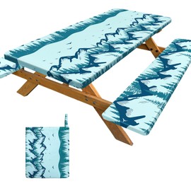 pickyNproud Picnic Table Cover with Bench Covers Portable Table Cloth Built-in Storage Pocket Picnic Table Covers with Elastic Waterproof Camping Essentials for RV Camping