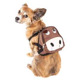 Pet Life 'Mooltese' Large-Pocketed Compartmental Animated Dog Harness Backpack, Medium, Brown