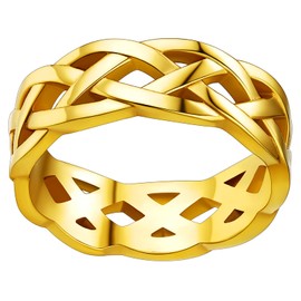 FaithHeart Gold Celtic Knot Rings Men Yellow Golden Plated Stainless Steel Wedding Band Finger Charms Accessory Size 7