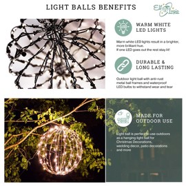 Elf Logic 16” Outdoor/Indoor LED Christmas Light Ball with Automatic Timer. Durable, Waterproof, Long-Lasting, Lightweight Bright Light Ball. Warm LED Lights for Holiday Decor, Patio, Wedding Decor