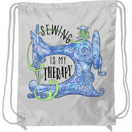inktastic Sewing Is My Therapy Stylized Sewing Machine in Blue Drawstring Bag White 386d3