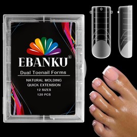 EBANKU EBANKU Poly Gel Nail Forms for Toes, Long Square Dual Forms for Pedi Nail Extension Poly Gel Toenails Reusable Toe Nail Tips Mold, 120Pcs 12 Sizes
